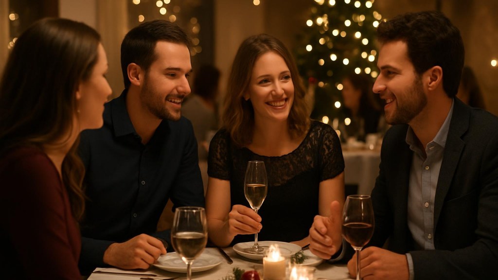 Gruppo di adulti in contesto conviviale per Capodanno
