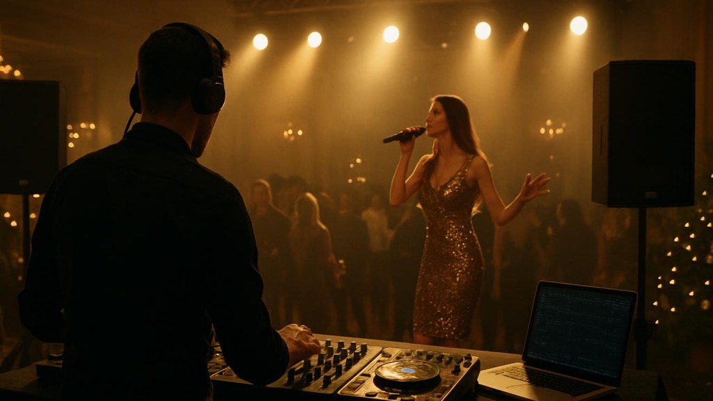 DJ o cantante in una sala eventi per Capodanno